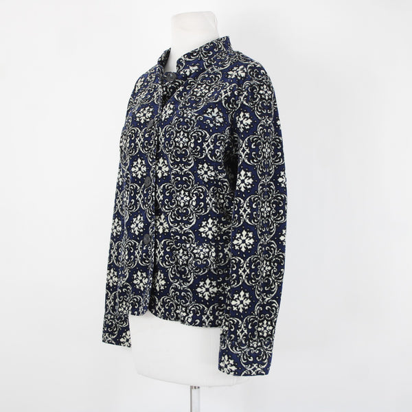 Charter Club Sz L Navy Cream Black Fine Wale Cotton Blend Corduroy Button Jacket