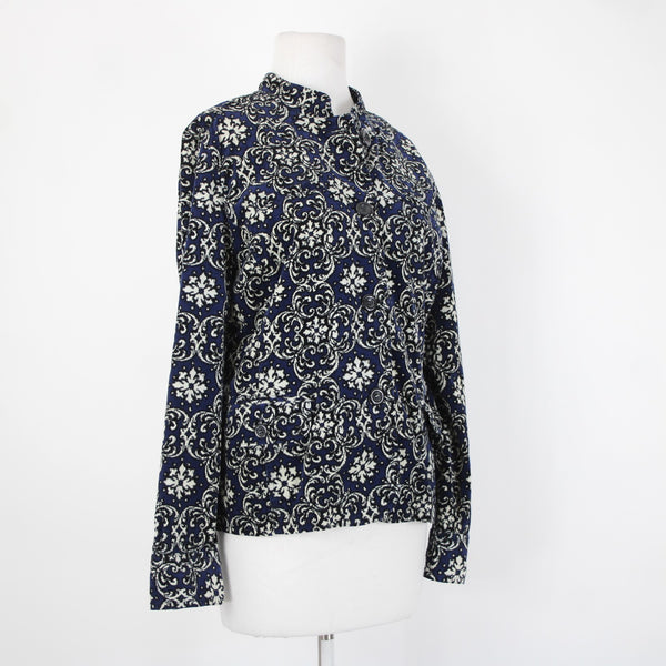 Charter Club Sz L Navy Cream Black Fine Wale Cotton Blend Corduroy Button Jacket