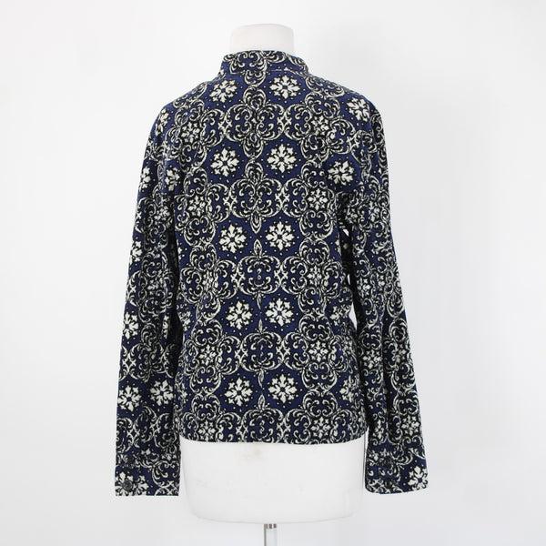 Charter Club Sz L Navy Cream Black Fine Wale Cotton Blend Corduroy Button Jacket