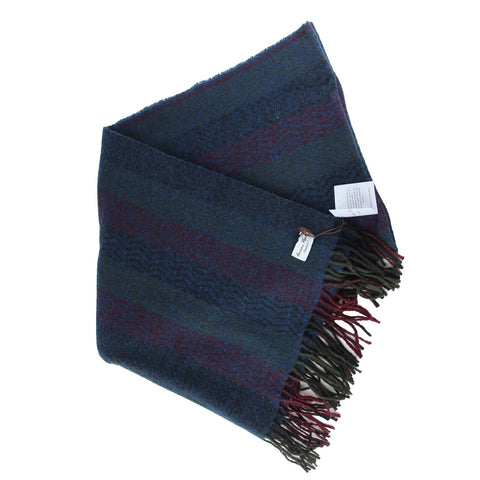 Aurora Paci NEW Navy Blue Burgundy Green Fringe 100% Wool Scarf
