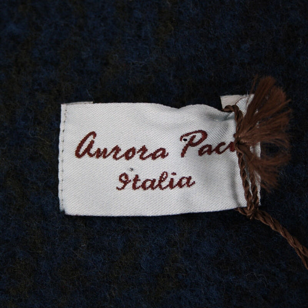 Aurora Paci NEW Navy Blue Burgundy Green Fringe 100% Wool Scarf