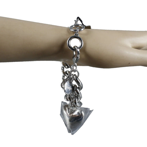 Chicos NEW $39 3" Ext 2" Silvertone Heart Shape Charm Bracelet