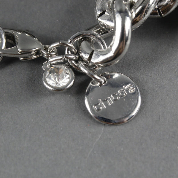 Chicos NEW $39 3" Ext 2" Silvertone Heart Shape Charm Bracelet