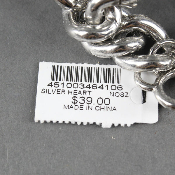 Chicos NEW $39 3" Ext 2" Silvertone Heart Shape Charm Bracelet