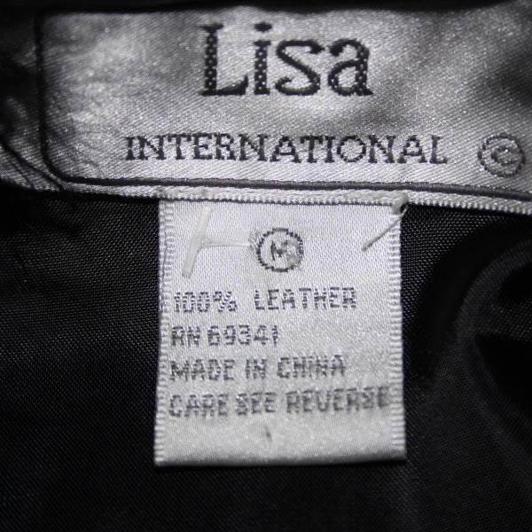 Lisa International Sz M Black Removable Fur Collar Pockets 100% Leather Vest
