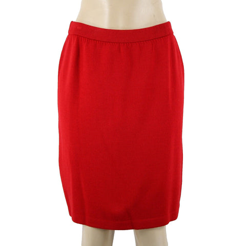 St John Collection Sz 8 Red Elastic Waist Santana Knit Knee Length Skirt