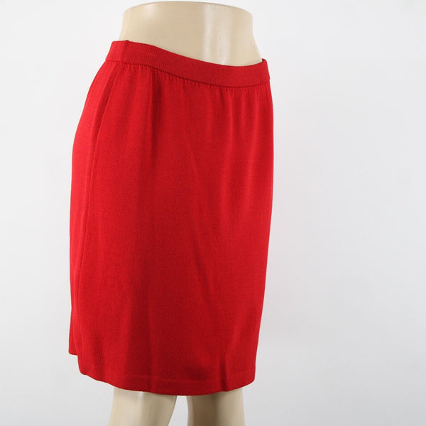 St John Collection Sz 8 Red Elastic Waist Santana Knit Knee Length Skirt