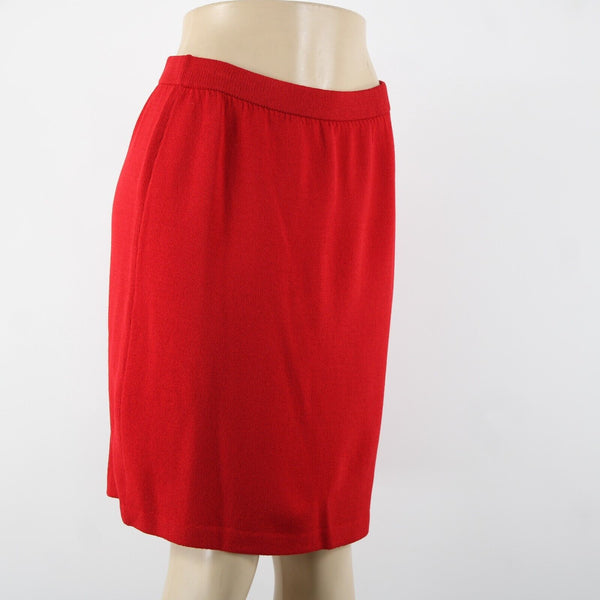 St John Collection Sz 8 Red Elastic Waist Santana Knit Knee Length Skirt