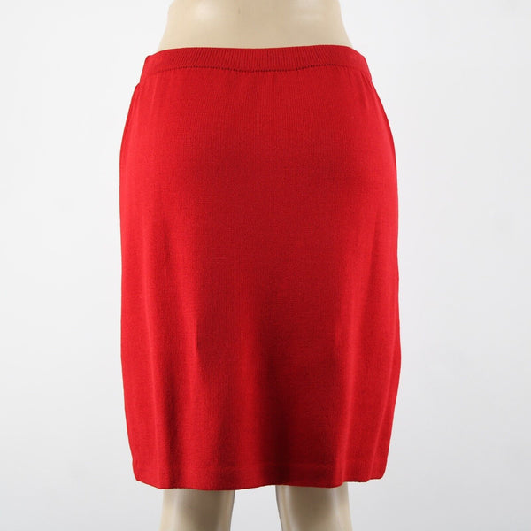 St John Collection Sz 8 Red Elastic Waist Santana Knit Knee Length Skirt