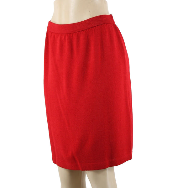 St John Collection Sz 8 Red Elastic Waist Santana Knit Knee Length Skirt