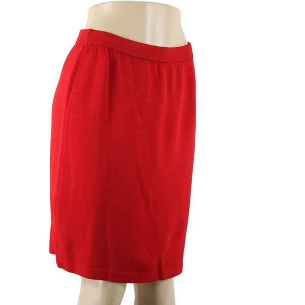 St John Collection Sz 8 Red Elastic Waist Santana Knit Knee Length Skirt