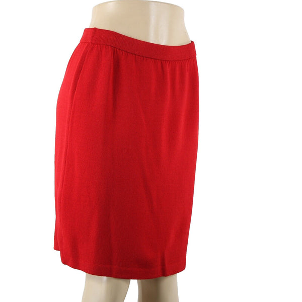 St John Collection Sz 8 Red Elastic Waist Santana Knit Knee Length Skirt