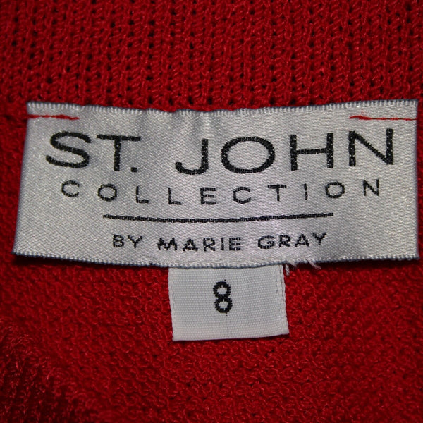 St John Collection Sz 8 Red Elastic Waist Santana Knit Knee Length Skirt
