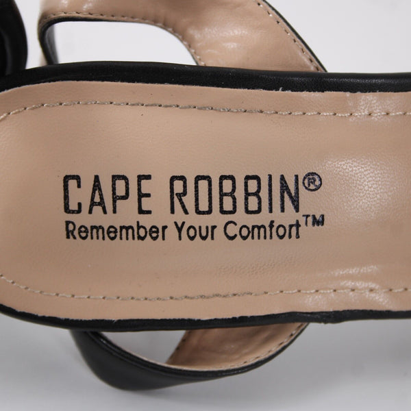 Cape Robbin Opale Sz 8.5 Black Square Open Toe Ankle Strap 3.8" Heels