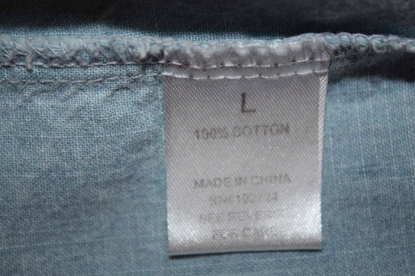 Hester & Orchard Sz L Blue White Roll Tab Sleeve Button Up 100% Cotton Shirt Top