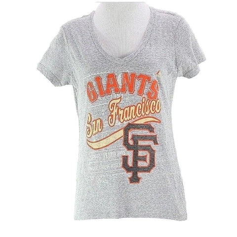 Majestic Sz S Gray Orange Cream Cotton Blend Giants Logo V Neck Top
