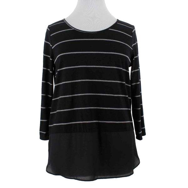ANA NEW $26 Sz XL Black White Stripe Chiffon Peplum Rayon Poly Knit Top
