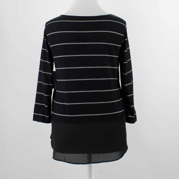 ANA NEW $26 Sz XL Black White Stripe Chiffon Peplum Rayon Poly Knit Top