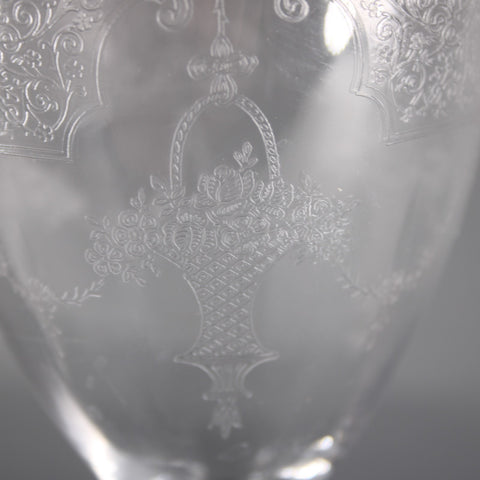 Fruit Basket 7" Wine Vintage Unbranded Clear Etched Fruit Basket 7" Wine Glass