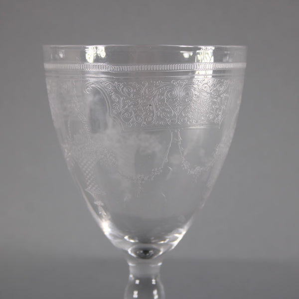 Fruit Basket 7" Wine Vintage Unbranded Clear Etched Fruit Basket 7" Wine Glass