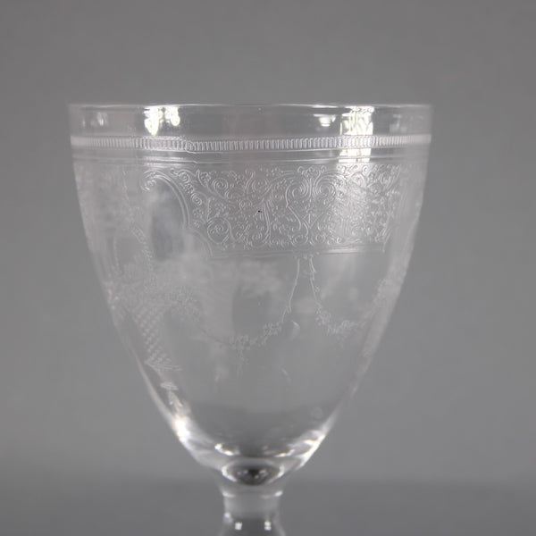 Fruit Basket 7" Wine Vintage Unbranded Clear Etched Fruit Basket 7" Wine Glass