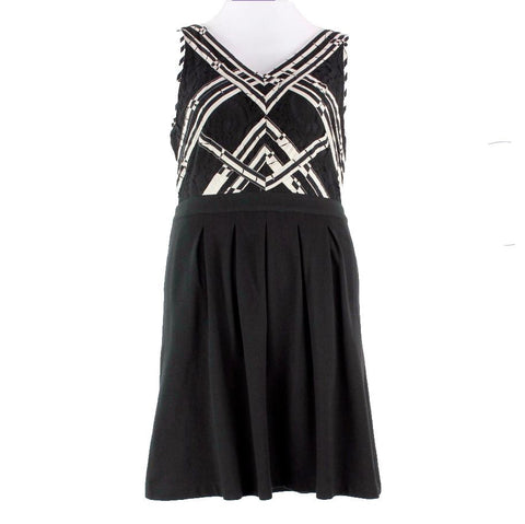 9-H15 StCL NEW $128 Sz 12 Black Cream Sleeveless Pleated Skirt Dress