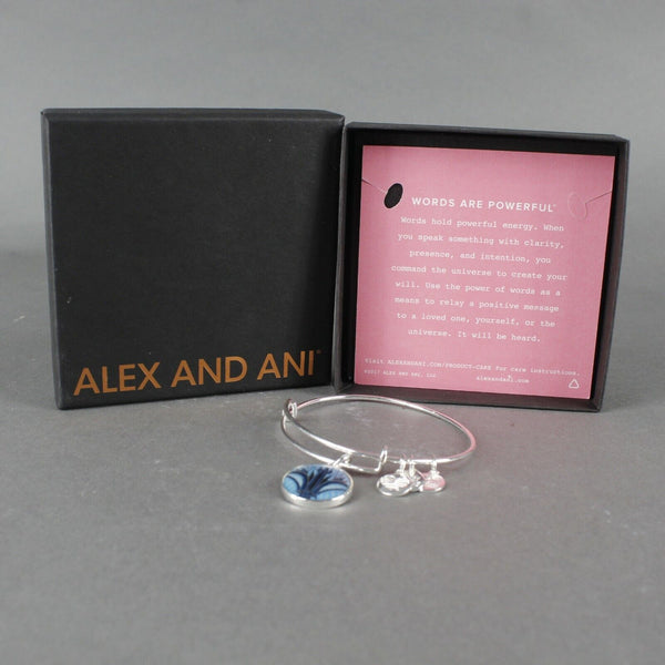 Alex Ani 2018 NEW Silverstone Blue Words Are Powerful Bangle Bracelet