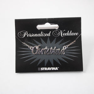 CHRISTINA Name Silvertone Rhinestone 14.5" w 4.5" Multi Ring Ext Necklace
