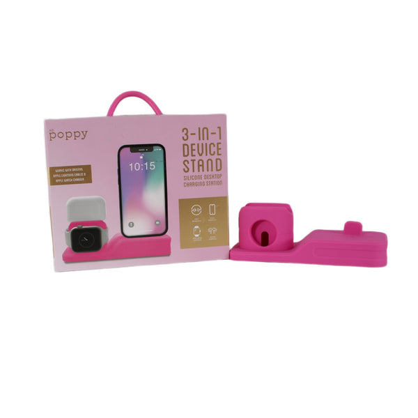 Xo Poppy Device Stand Pink 3 In 1 Silicone Desktop Charging Station Device Stand