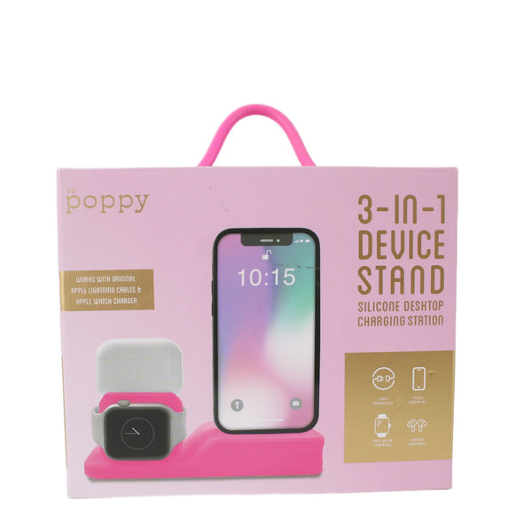 Xo Poppy Device Stand Pink 3 In 1 Silicone Desktop Charging Station Device Stand