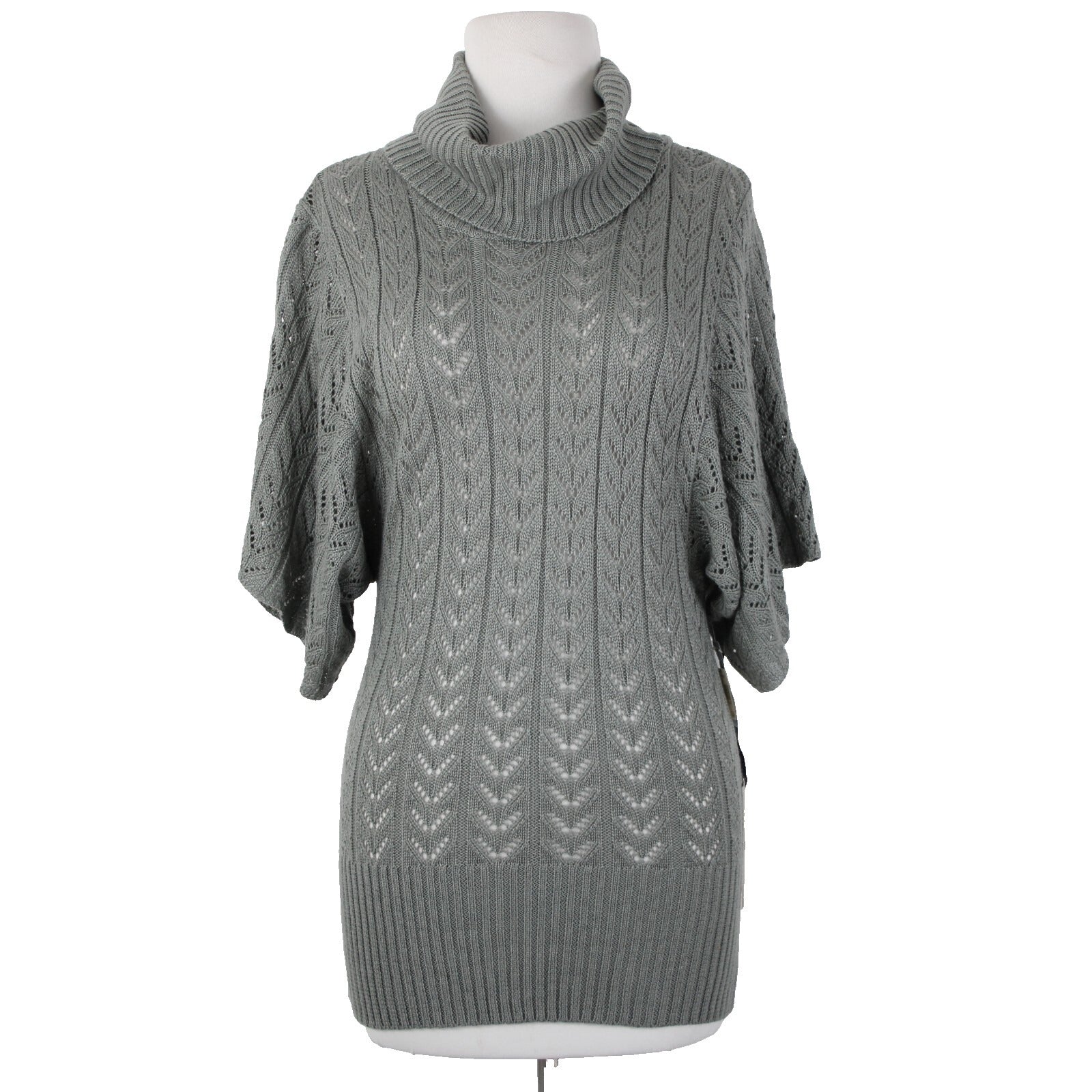 Fylo By Nylon NEW $35 Sz S P Gray Open Knit Turtleneck 100% Acrylic Tunic Top