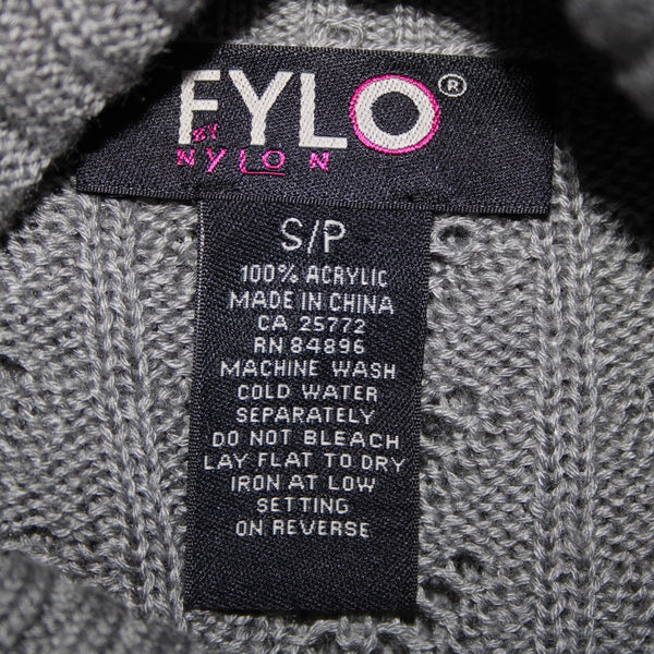 Fylo By Nylon NEW $35 Sz S P Gray Open Knit Turtleneck 100% Acrylic Tunic Top