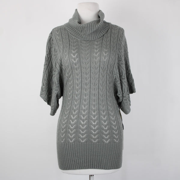 Fylo By Nylon NEW $35 Sz S P Gray Open Knit Turtleneck 100% Acrylic Tunic Top