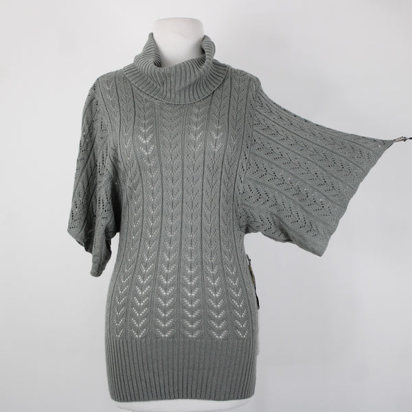 Fylo By Nylon NEW $35 Sz S P Gray Open Knit Turtleneck 100% Acrylic Tunic Top