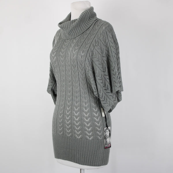 Fylo By Nylon NEW $35 Sz S P Gray Open Knit Turtleneck 100% Acrylic Tunic Top