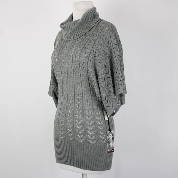Fylo By Nylon NEW $35 Sz S P Gray Open Knit Turtleneck 100% Acrylic Tunic Top