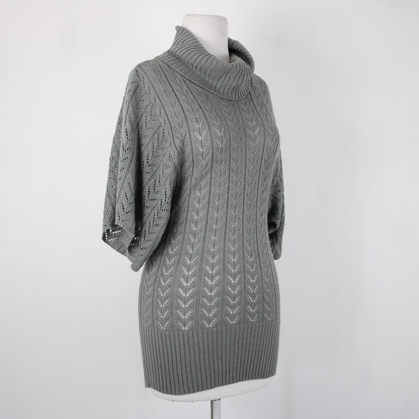 Fylo By Nylon NEW $35 Sz S P Gray Open Knit Turtleneck 100% Acrylic Tunic Top