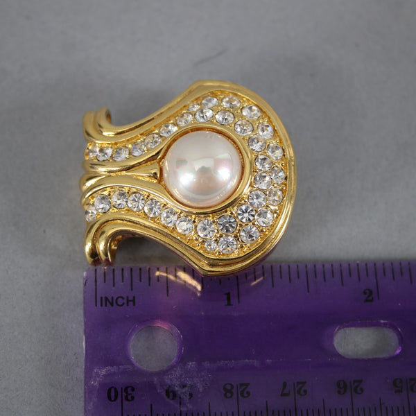 Nolan Miller Goldtone Cubic Zirconia Faux Pearl 1.5"  Slide Statement Pendant