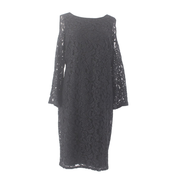 Chicos Dress NEW $159 Sz 2 Black Lined Cold Shoulder Lace Detail Rayon Poly