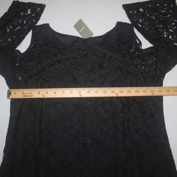 Chicos Dress NEW $159 Sz 2 Black Lined Cold Shoulder Lace Detail Rayon Poly