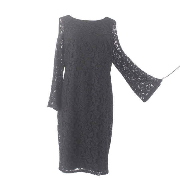 Chicos Dress NEW $159 Sz 2 Black Lined Cold Shoulder Lace Detail Rayon Poly