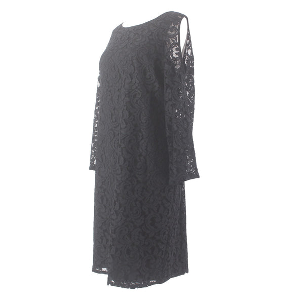 Chicos Dress NEW $159 Sz 2 Black Lined Cold Shoulder Lace Detail Rayon Poly