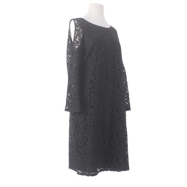 Chicos Dress NEW $159 Sz 2 Black Lined Cold Shoulder Lace Detail Rayon Poly
