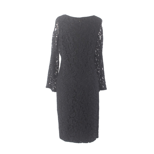 Chicos Dress NEW $159 Sz 2 Black Lined Cold Shoulder Lace Detail Rayon Poly