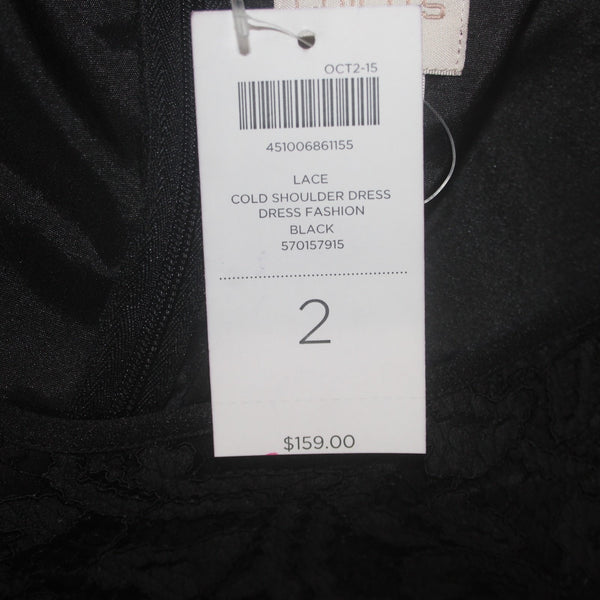 Chicos Dress NEW $159 Sz 2 Black Lined Cold Shoulder Lace Detail Rayon Poly