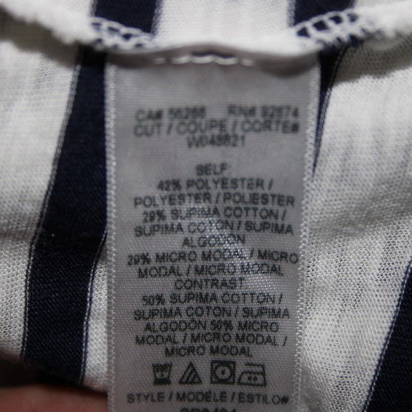 Splendid Sz S White Navy Blue Striped Round Neck Polyester Cotton Dress