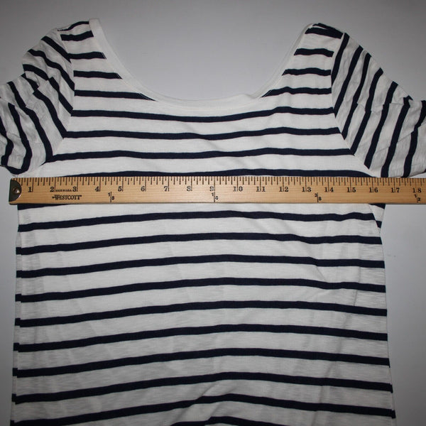 Splendid Sz S White Navy Blue Striped Round Neck Polyester Cotton Dress