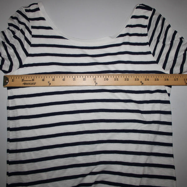 Splendid Sz S White Navy Blue Striped Round Neck Polyester Cotton Dress