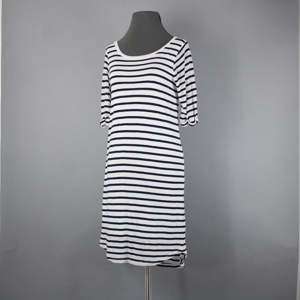 Splendid Sz S White Navy Blue Striped Round Neck Polyester Cotton Dress