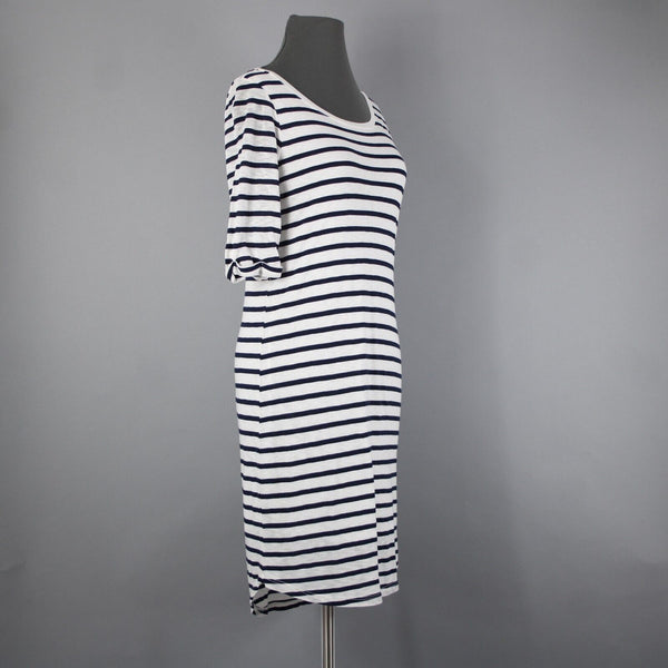 Splendid Sz S White Navy Blue Striped Round Neck Polyester Cotton Dress